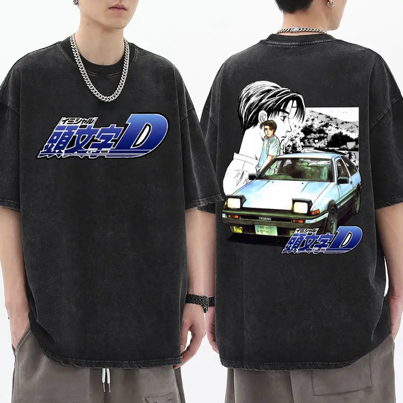 

Anime Drift AE86 Initial D Graphics T Shirt Men Women Clothing R34 Skyline GTR JDM Manga Washed Vintage T-shirt Short Sleeves