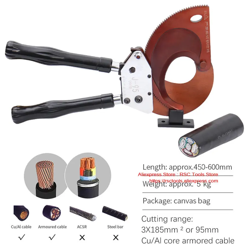 

Manual Cable Cutting Tool J95 Ratchet Cable Shear for Cutting 3*185mm2 or 95mm Armoured Cu/Alu Cable