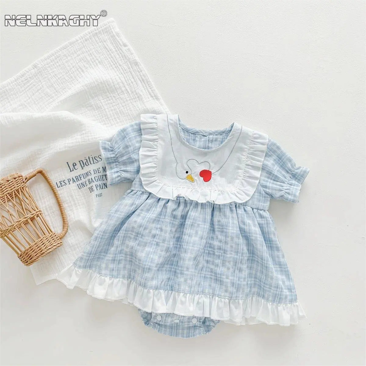 My Princess Summer Manica Corta Plaid Increspato Love Outfit Neonato Tute Abito In Cotone Bambini Neonate Body