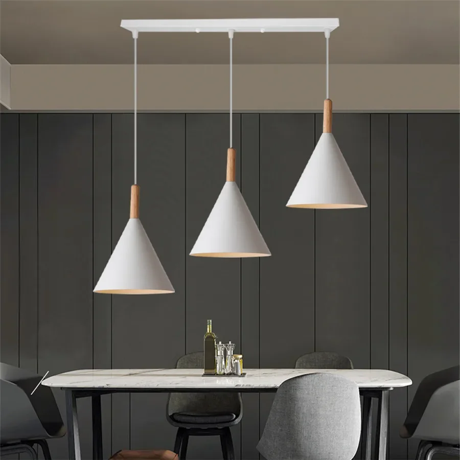 

3-Heads Modern Wood LED Pendant Light Chandelier Lamps for Cafe Restaurant Bedroom Home Kitchen Island Nordic Hanging Lamp