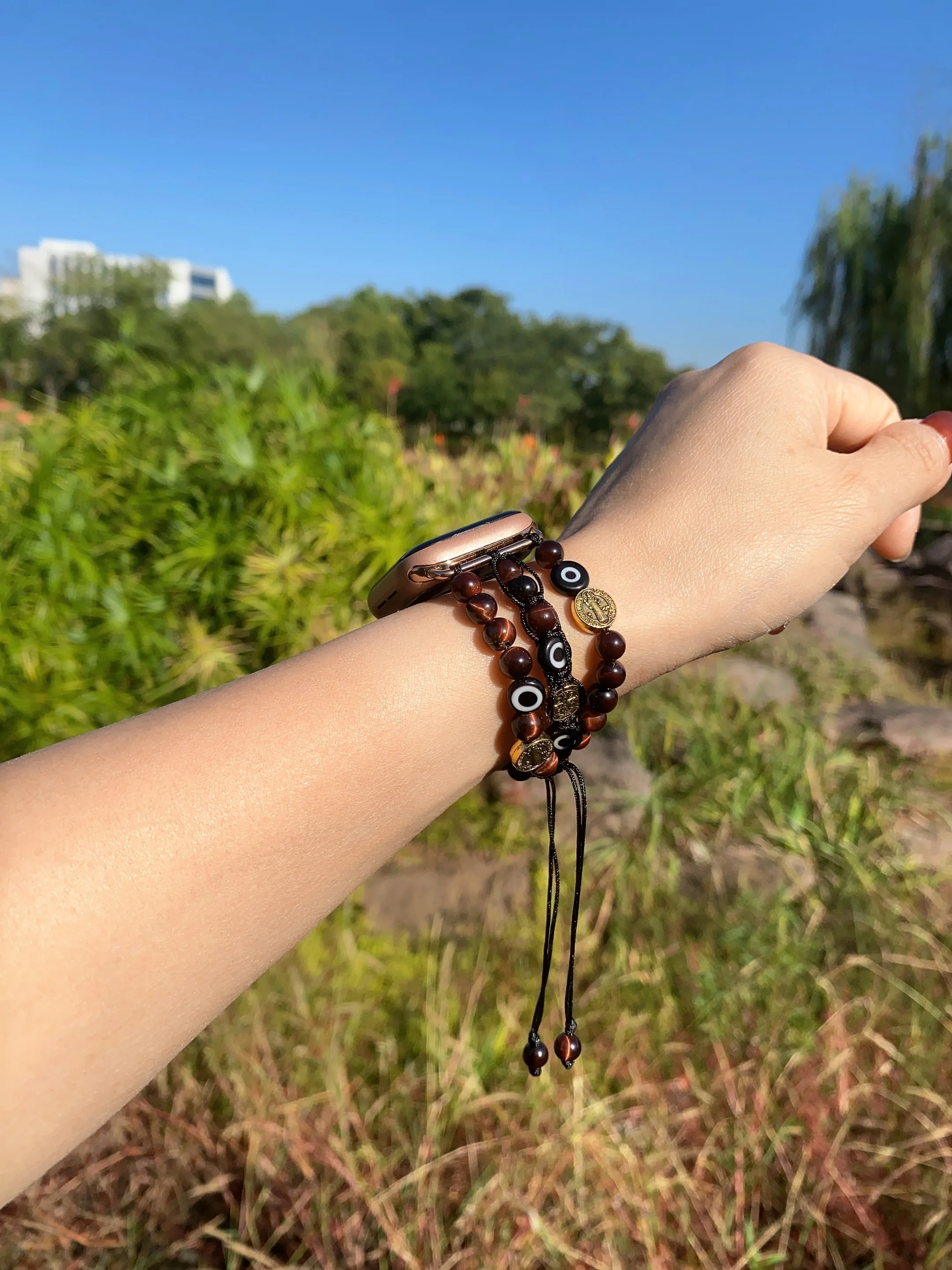 Dark Red Tiger Eye Onyx Evil Eye Saint Benedetto Apple Watch Band 38Mm 40Mm 41Mm 42Mm 44Mm 45Mm Apple Watch Strap Iwatch Armband