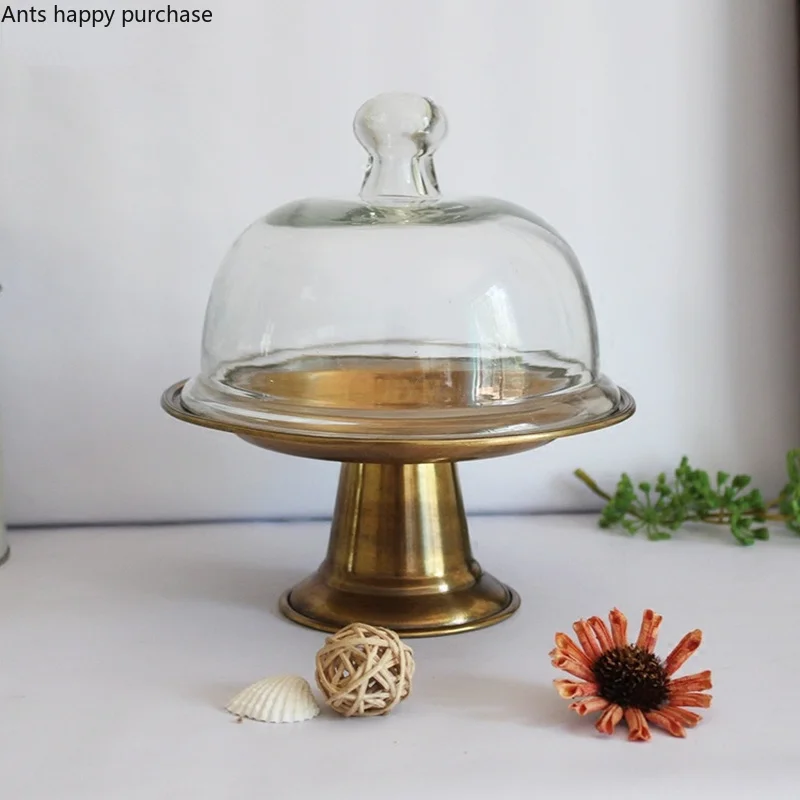 

Brass Cake Pan Tall Cake Stand Glass Cover Dim Sum Plate Dessert Plate Fruit Dish Snack Tray Refreshment Tray Display Stand
