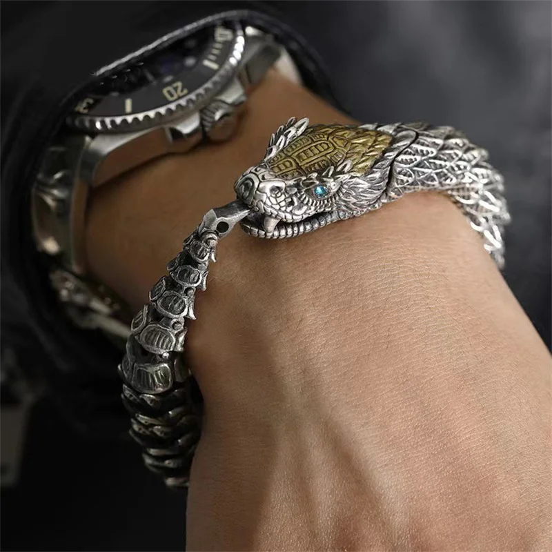 

Ретро тайский серебряный Доминантный туссо браслет Diamondback мужской индивидуальный хип-хоп Змеиный весы креативная личность мужские украшения