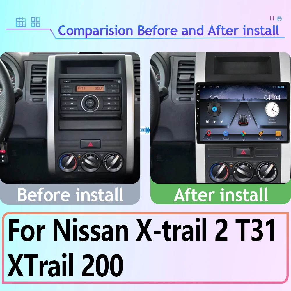 닛산 X-trail 2 T31 XTrail 200 자동차 라디오 내비게이션 GPS 스테레오 멀티미디어 카플레이 플레이어, 와이파이 DSP DVD, 2DIN 없음