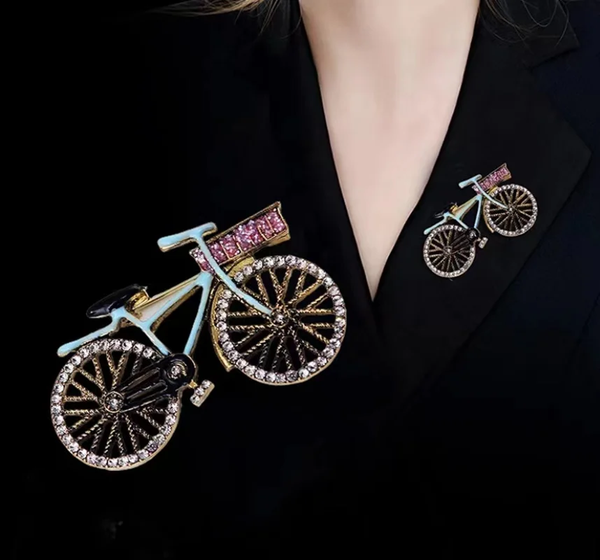 Spilla Donna A Forma Di Bicicletta Retrò Con Strass Blu – Elegante, Fatta A Mano, Regalo Classico - 3