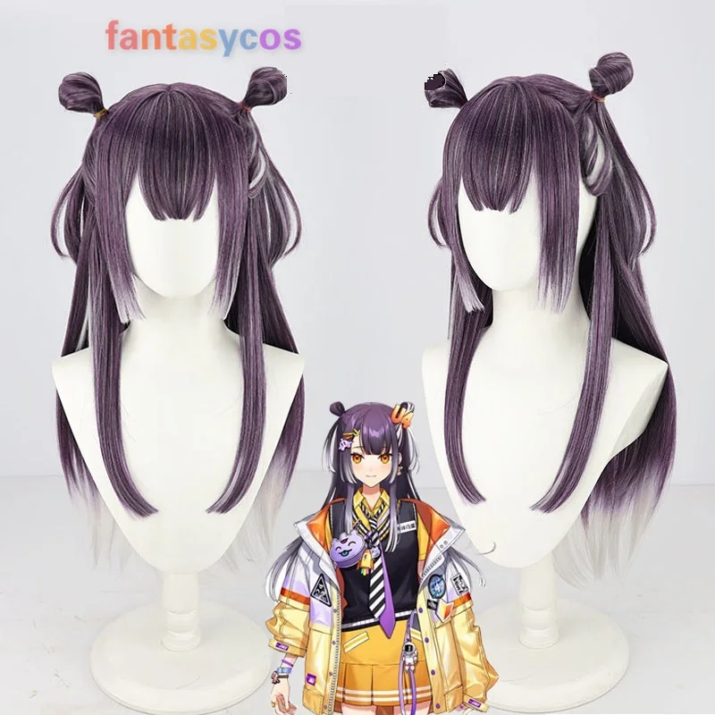 

VTuber Umise Yotsuha Cosplay Wig Dark Purple Gray Mixed 70cm Long Heat Resistant Synthetic Hair Halloween Party + Free Wig Cap