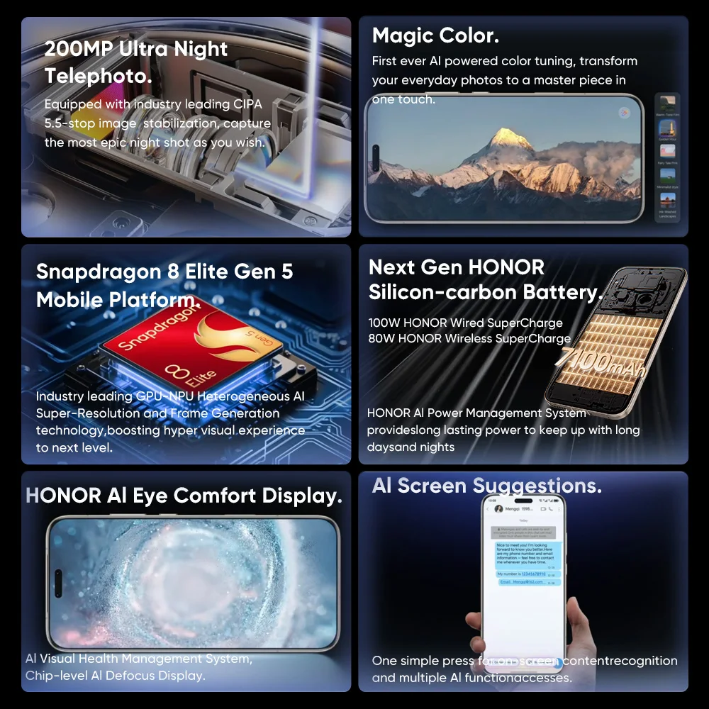 HONOR Magic 8 Pro 5G Global Version Smartphone Snapdragon 8 Elite Gen 5 200MP AIMAGE 7100mAh 100W 6.71''OLED NFC ESIM Honor