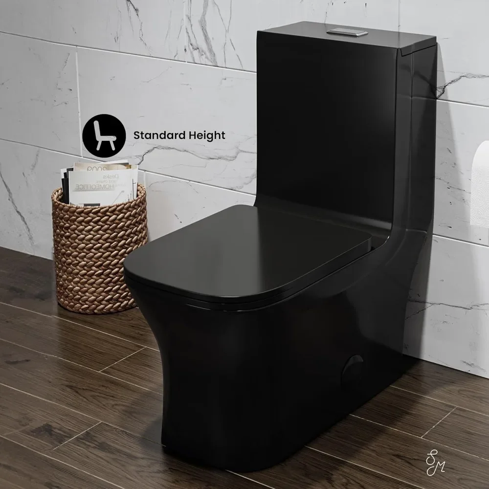 NEW-Concorde One Piece Square Toilet Dual Flush in Glossy Black 1.1/1.6 gpf