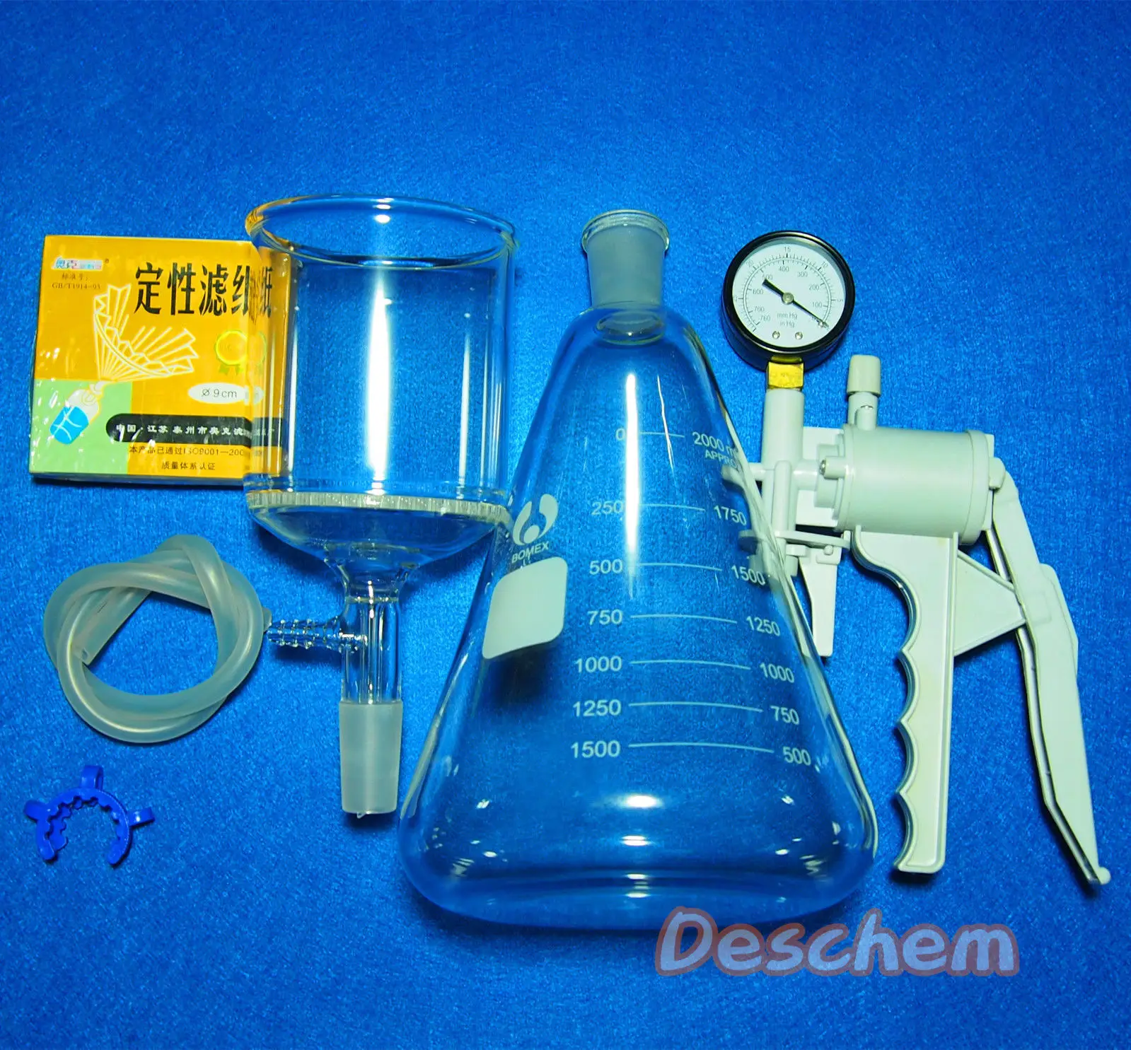2000ml,Suction Filtration Unit,90mm Buchner Funnel,2 Litre Flask & Vacuum Pump