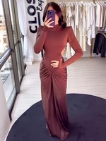 Weird Puss Backless Maxi Dress Women Long Sleeve Shoulder Pads Waistless Peach Buttocks Ruched Elegant Banquet Skinny Vestidos - Image 5