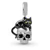 Sparkling Black Cat Loves Skull Pendant Strawberry Skull Charm Beads Fit Original European 925 Silver Bracelet DIY Women Jewelry 4