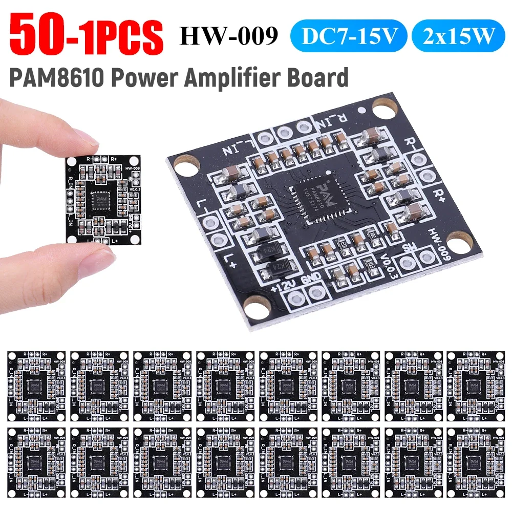 Audio Amplifier Board PAM8610 Module Digital 2x15W DC7-15V Class D Dual Channel Stereo Voice Sound Amplifier Module 1-50PC