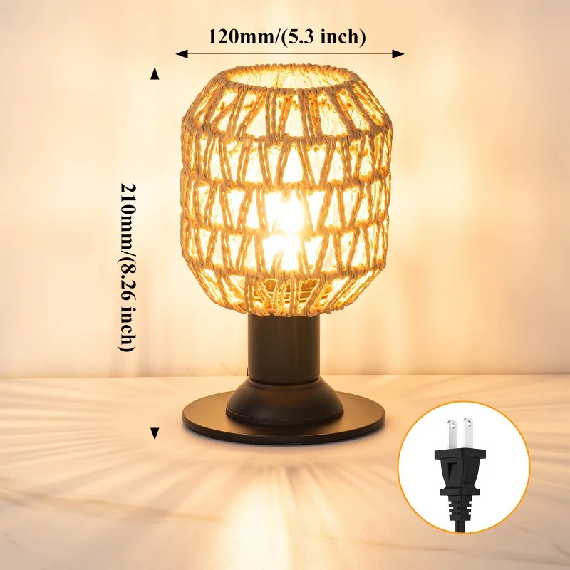 대마로프로 짠 작은 테이블 램프, 전원풍 레스토랑 바 분위기 조명, 침실 침대 옆 조명