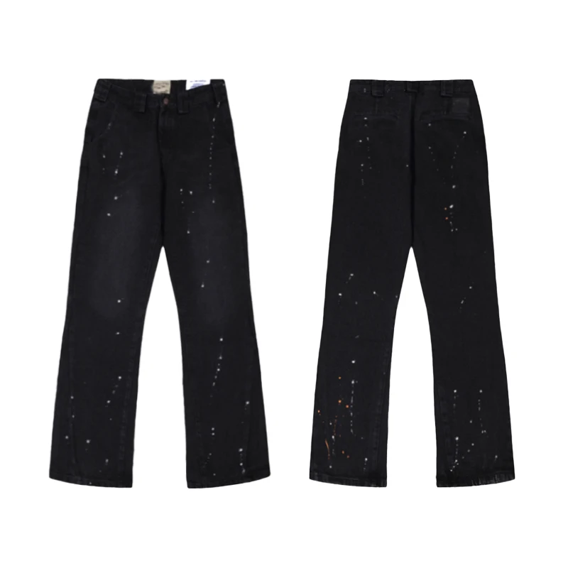 24Fw GD High Quality New Ink Wash Black Spliced Micro Flared Jeans Versatile Pants trousers spliced casual pants