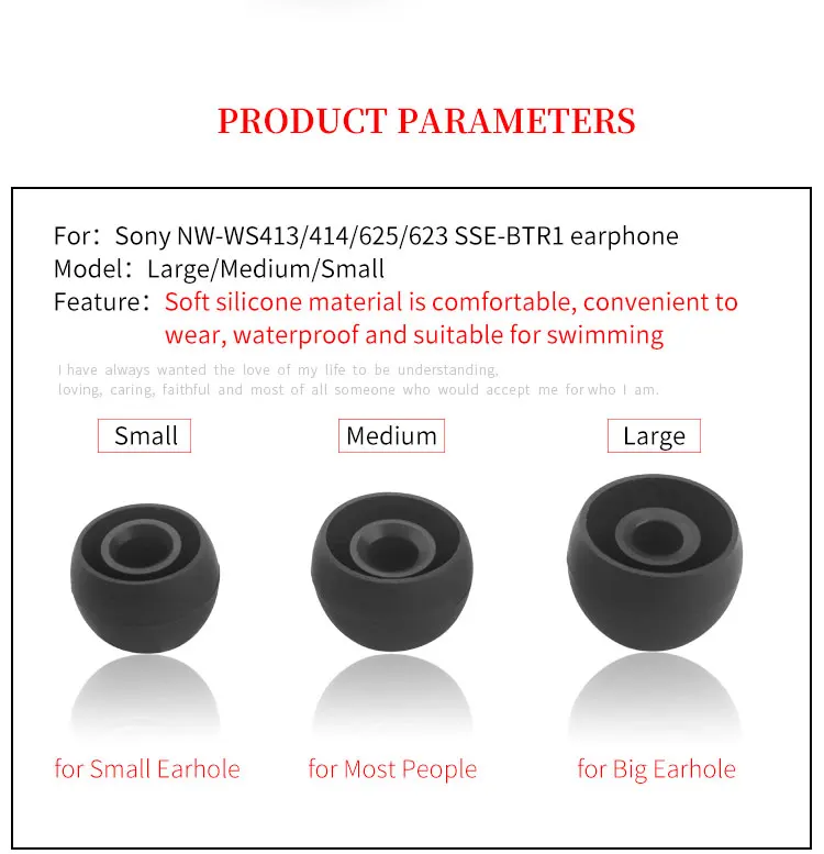 6Pcs Silicone WaterProof Ear Tips for Sony NW-WS413 WS414 Eartips WS625 WS623 SSE-BTR1 Earbuds Swimming Tips Soft Earplugs