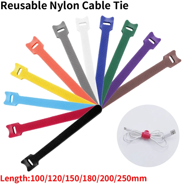 30pcs/100pcs Cable Ties Self Adhesive Reusable Loop Hook Wrap Bundle  Plastics Nylon Strap Organizer Self
