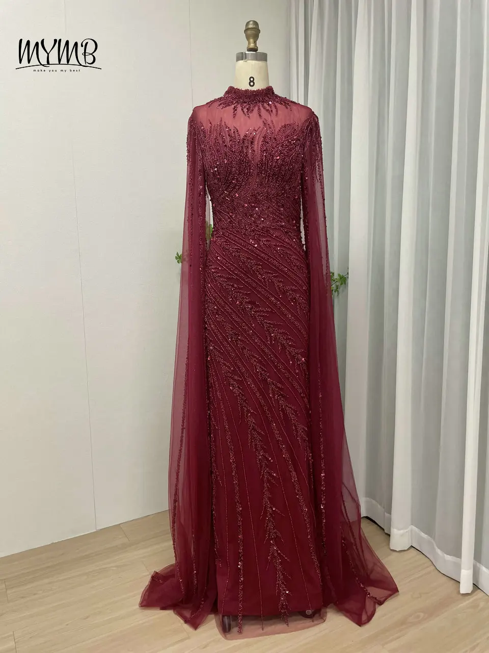 MYMB Champagner-Meerjungfrau-Perlen, elegante und hübsche Damenkleider 2025, neue muslimische lange Ärmel, Brautkleider für die Brautmutter – Detail 13