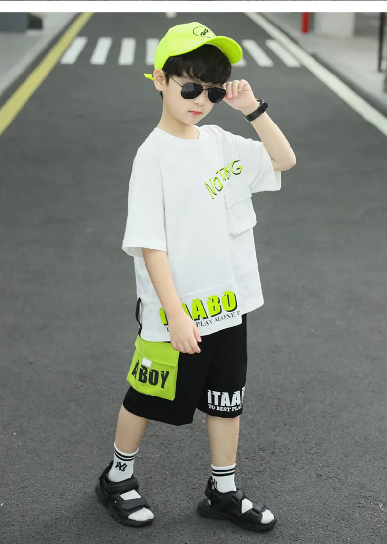 Boys Summer Suit Hip Hop Short Sleeve + Pants 2piece Children