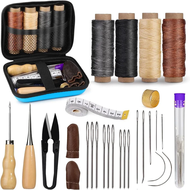 Leather Sewing Kit With Waxed Thread And Needles Awl Professional DIY Leather Handmade Craft Accessories Set