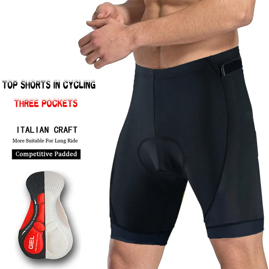 Summer Men's Cycling Shorts Coolmax Gel Pad Triathlon Leggings 3 Pocket Mountain Bike Riding Uniforms multi pocket shorts fitness training shorts cycling gel pad