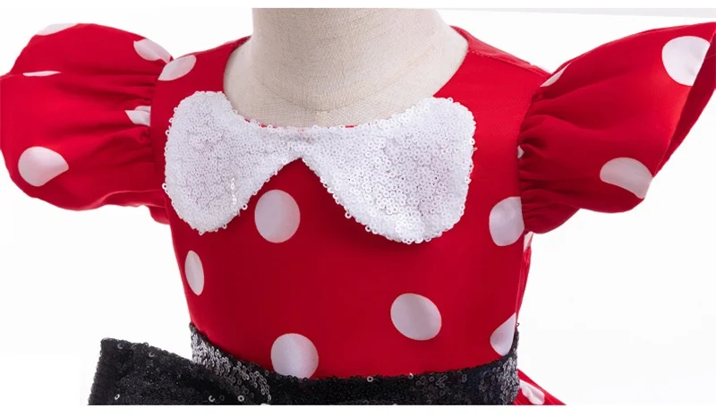 Baby Mädchen Polka Dot Sommerkleider Pailletten Schleife Rotes Prinzessinnenkleid für Geburtstagsgeschenk Kinder Cartoon Maus Cosplay Kostüm – Detail 5
