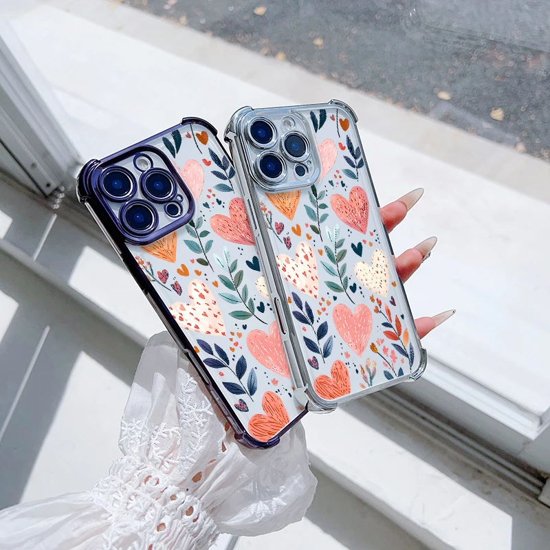 Graffiti Heart Flower Clear Soft TPU Phone Case