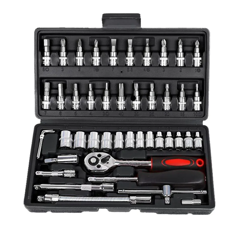 

46pcs Ratchet Wrench Sleeve Multifunction Socket Wrench Tool Set Universal Rotation Small Ratchet Wrench Car Repair Sleeve