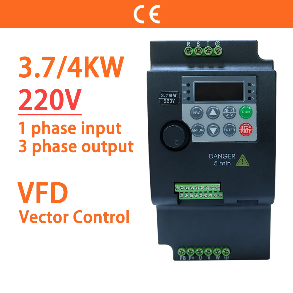 

3.7KW 5HP 220V 1 Phase Input 3 Ph Output Economical Mini VFD Variable Frequency Drive Converter for Motor Speed Control Inverter