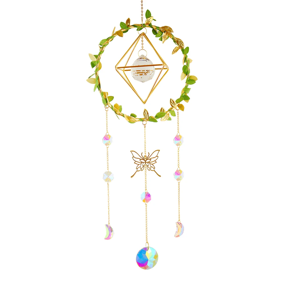 Crystal Prisms Pendant Star Moon Round Heart Light Catching Wind Chime Creative Sun Catcher Wind Chime for Wedding Decoration