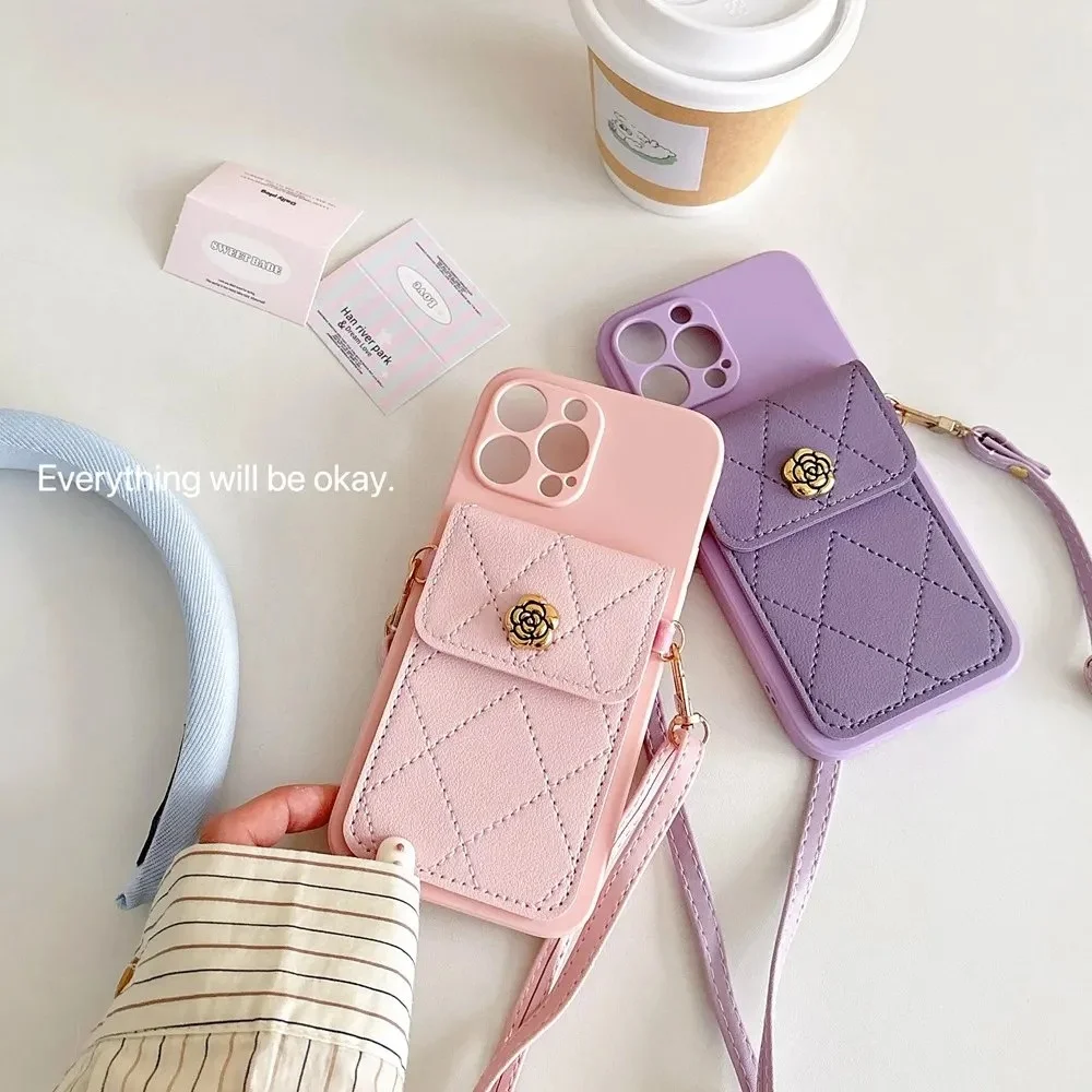 Lanyard Pocket Zero Wallet Solid Color Mobile Phone Soft Shell Case