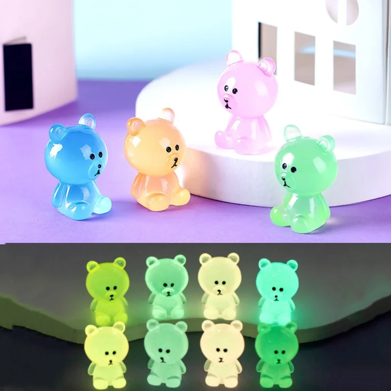

2PCS Luminous Bear Resin Glow At Night Miniatures Bears Figurines Fairy Garden Decoration Cute Accessories Doll House DIY