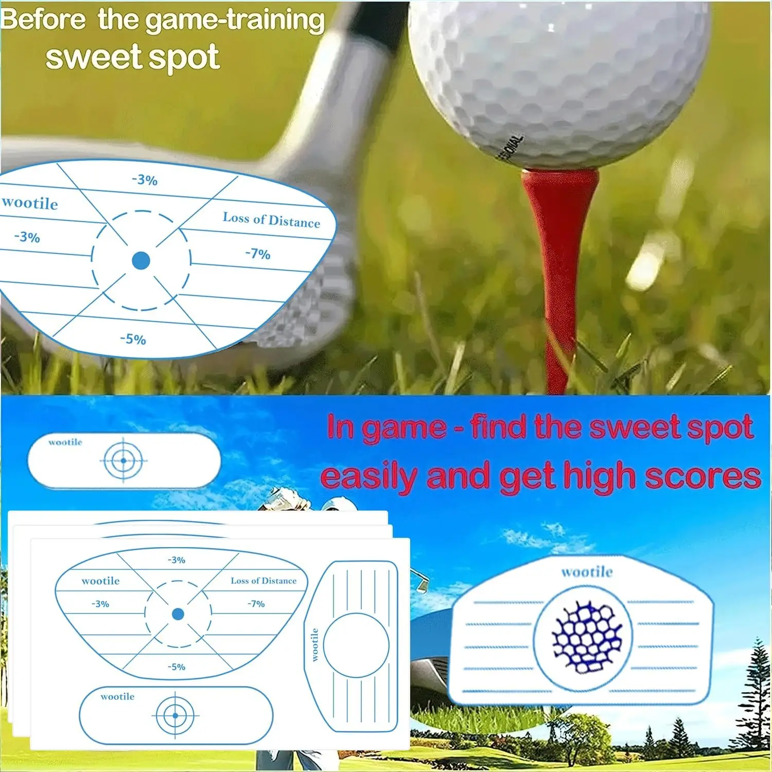 Golf Driver Blue Impact Tape Labels 300pcs Standard Self-Teaching Target Sticker Training Aids Tape Ball Hitting Swing Practice