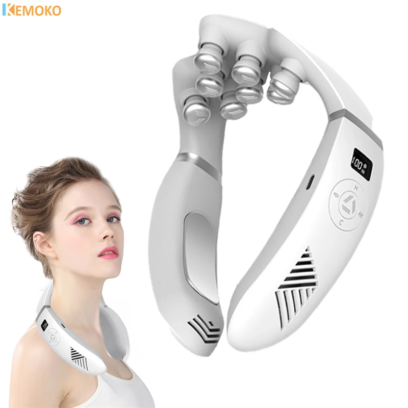 Hot Compress Electric Neck Massager Ems Neck Pain Relief Pulse 8 Testine Di Massaggio Bionico 3D Impastare Massaggio Di Digitopressione Cervicale