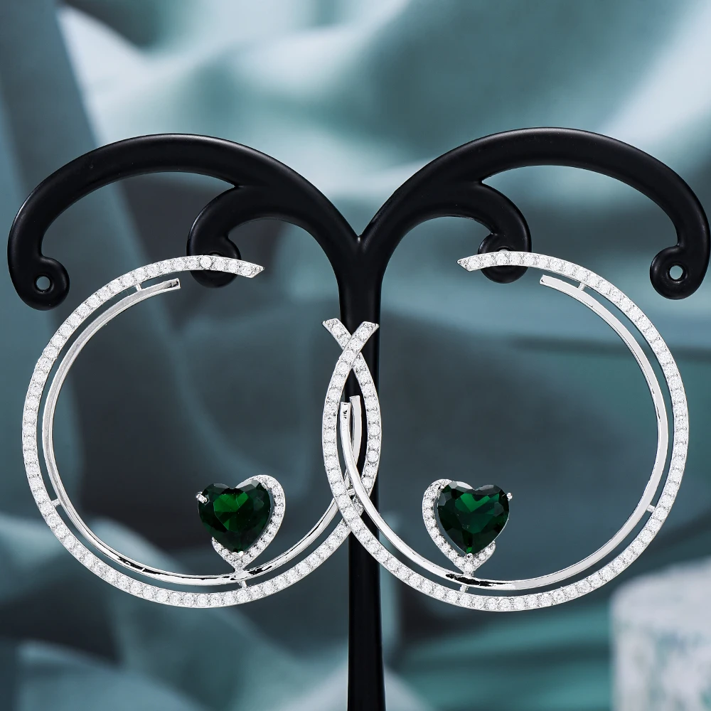 Siscathy 2022 Fashion Trend Cubic Zirconia Heart Round Hoop Earring For Women Dubai Pendant Earring Party Jewelry Accessories