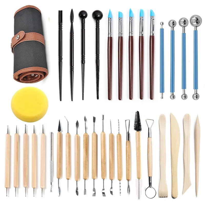 36-piece Pottery Tool Set Clay Sculpture Carving Knife Scraper Roll Package Pottery Clay Combination Set