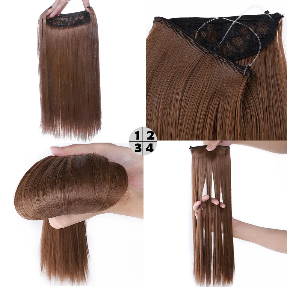 20Inch Synthetic Invisible Wire No Clips In Hair Extensions Fish Line Hairpieces For Women hair extensions