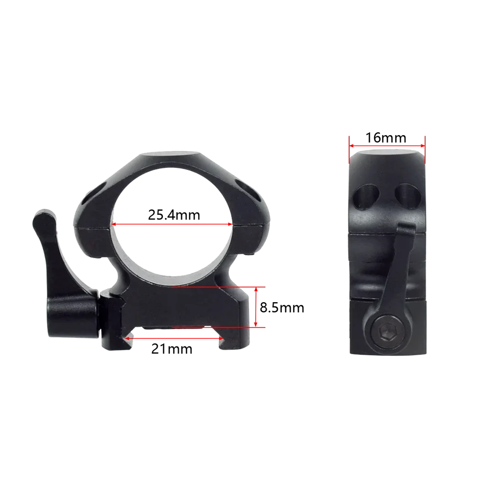 Toopount Scope Ount Double Rings 25.4 1" Ediu Profile See-Thru