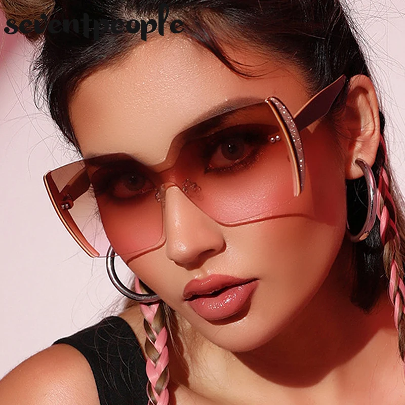 

Fashion One Piece Rimless Sunglasses Women Trendy Frameless Sun Glasses for Ladies New Trend Big Frame Sunglass Crystal Frames