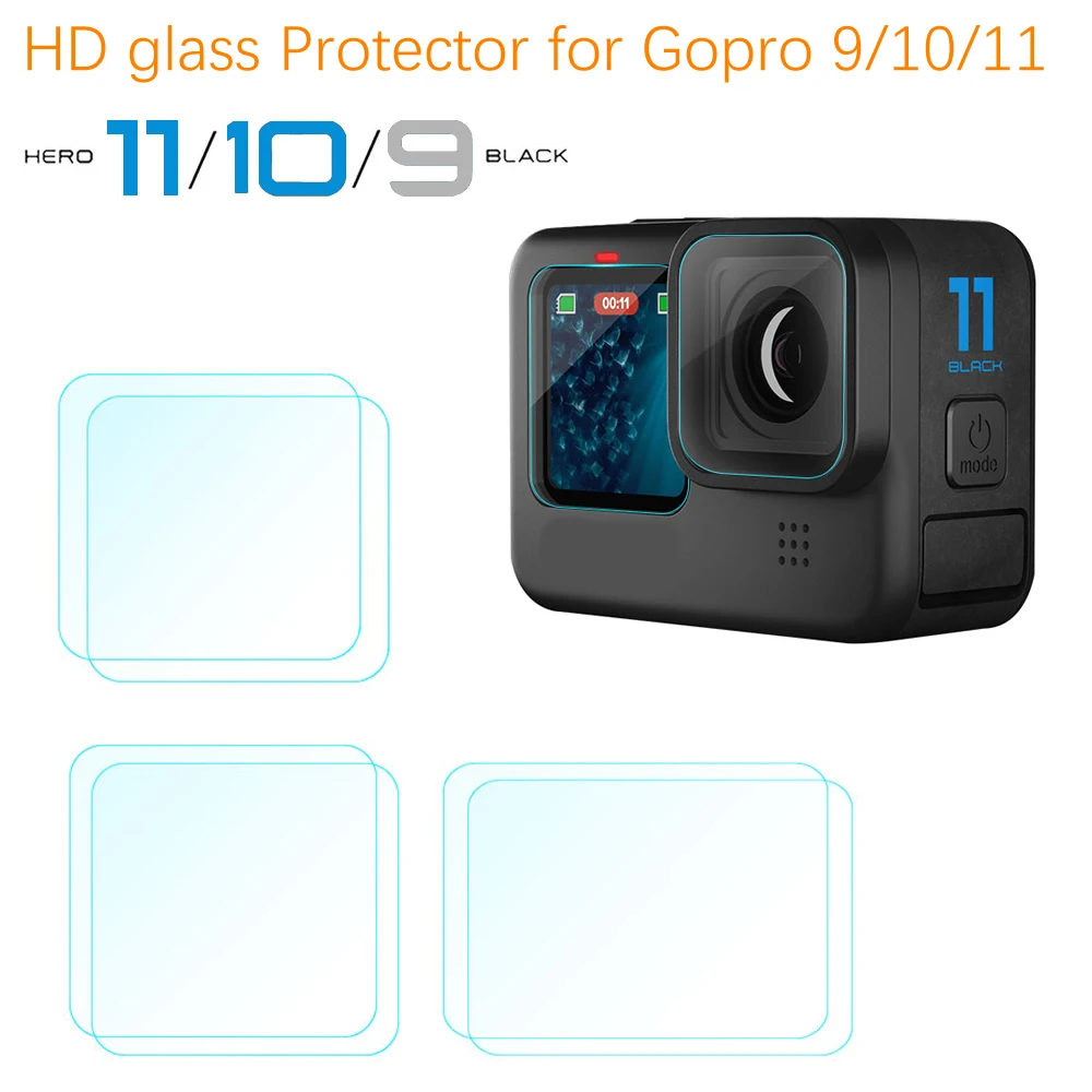 GoPro Hero 11 용 HD 강화 유리 화면 보호기, Gopro 9 10 11 용 블랙 렌즈 보호 필름 카메라 액세서리