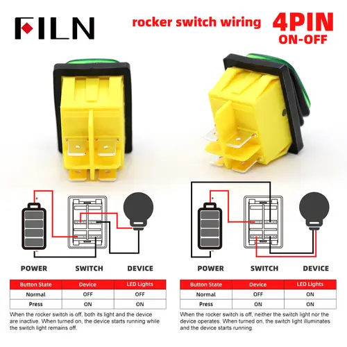 FILN 30A 12V 24V 110V 220VLED Rocker Switch  Waterproof IP65 ON OFF Heavy Duty 4 Pin DPST Sealed  Auto Boat Marine Toggle 30x22 - Image 6