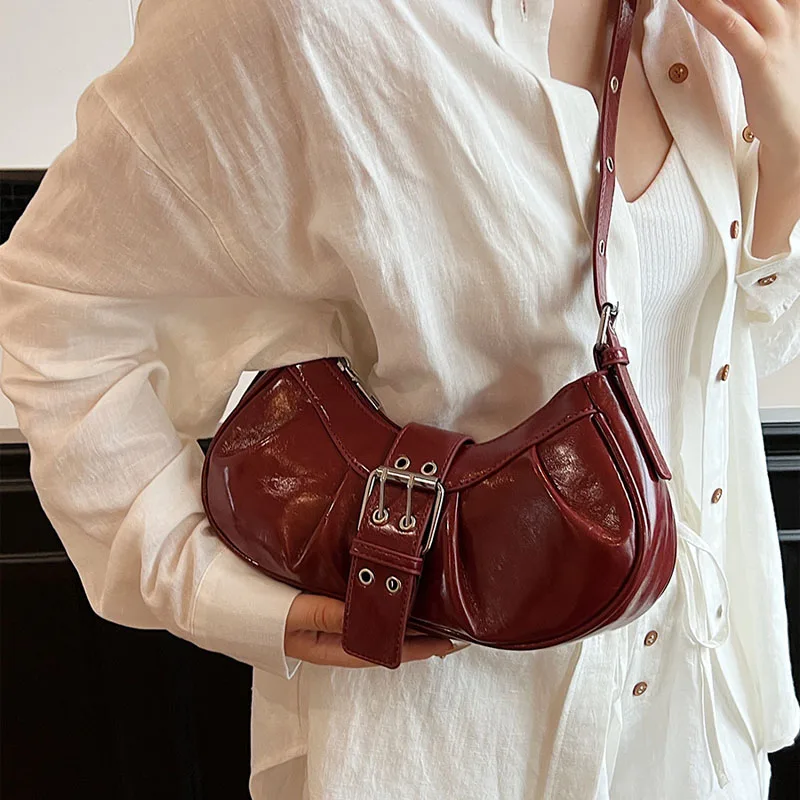 Leather Crossbody Bag Y2K for Women Clutch Purse with Adjustable Strap Hobo Bag Buckle Underarm Purse for Travel Work Shopping 4