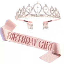 

Kids Birthday Party Crown Tiara Headband Letter Age HAPPY BIRTHDAY Headband Ladies Shoulder Strap Birthday Rose Gold Ornament