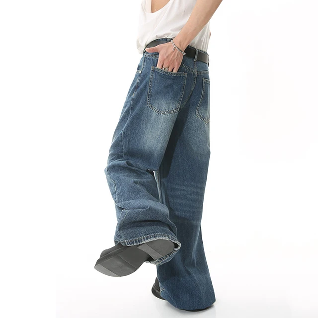 IEFB 2025 Spring New Trendy Jeans Metal Ring Design Male Gradient Color Washed Straight Male Denim Pants Wide Leg Casual 9C354 5