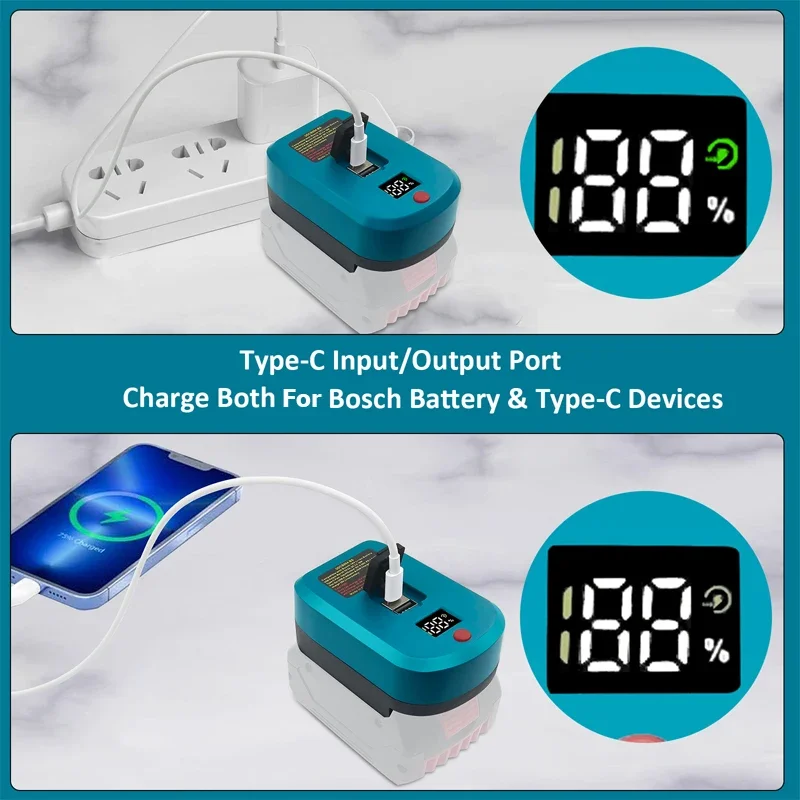 Adapter Charger for Makita/Bosch/Milwaukee/Dewalt 18V Li-ion Battery With USB Ty