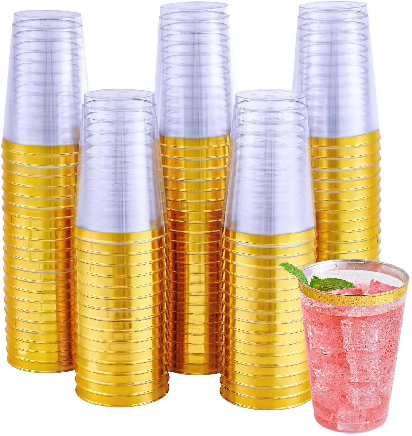 75pcs 12oz Gold Plastic Cups Wine Glass Party Cups With Gold Rim