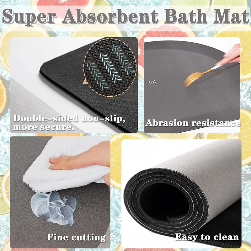 Absorbent Bath Mat Rug, Quick Drying Mat Silicone Magic Bath Mat Non-Slip  Floor Rug Rubber Backed for Bathroom Kitchen Shower Sink, Super Water