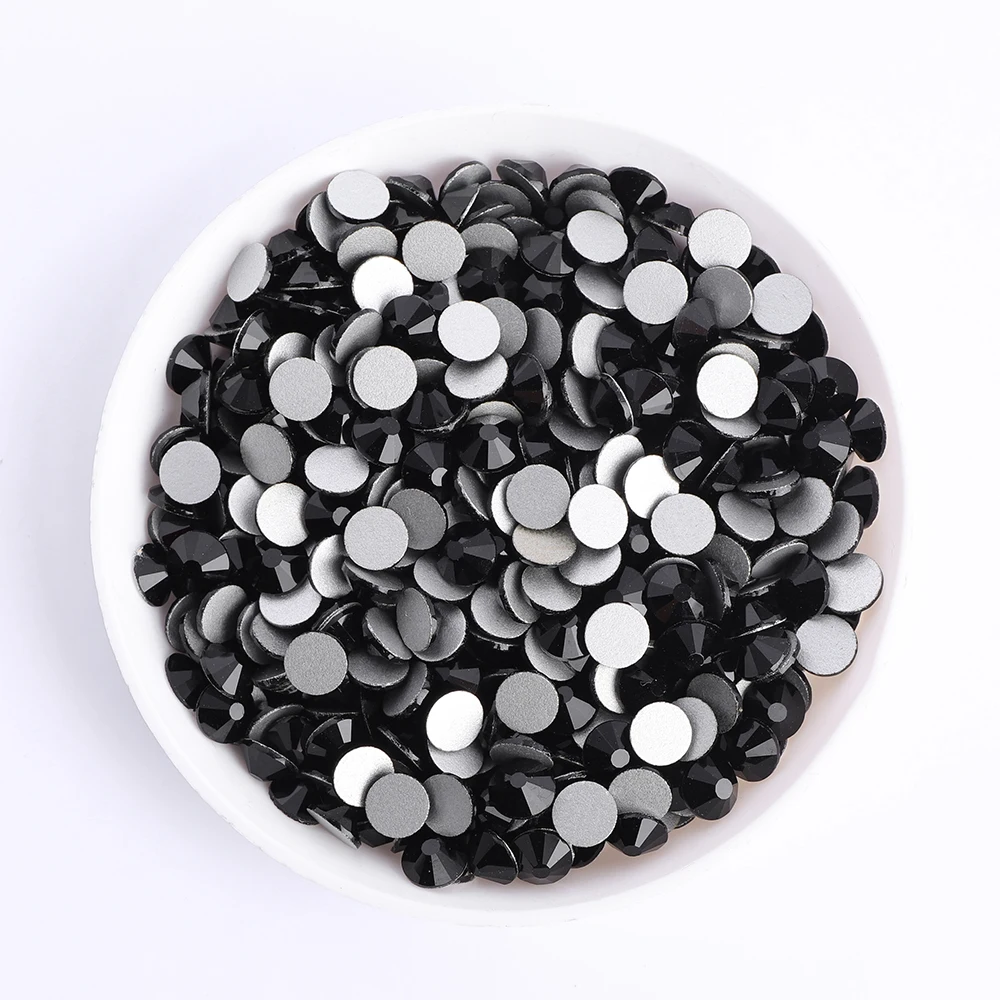 Black Series Glass Flatbase Rhinestones For Needlework SS3-SS60 Non Hotfi Boutique Crystal For Nail Art Crafts DIY Deco Parts
