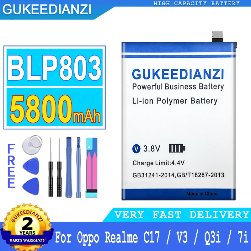 

5800mAh GUKEEDIANZI Battery BLP803 For Oppo Realme C17 V3 Q3i 7i Big Power Bateria