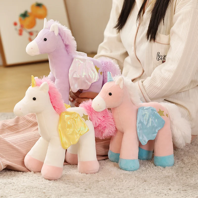 Colorful Unicorn with Wings Plush Dolls Stuffed Soft Cartoon Unicorn Horse Toy Fantastic Birthday Gift Just6F