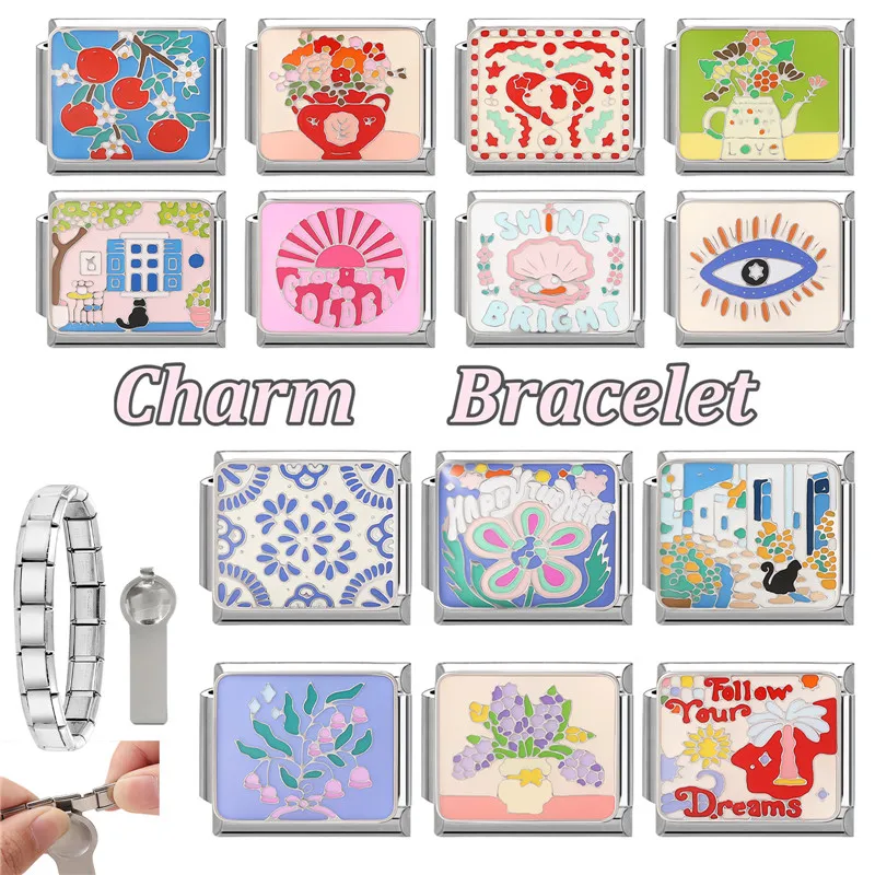 Vintage Fashion Charm Links 9MM Bracelet Stainless Steel
